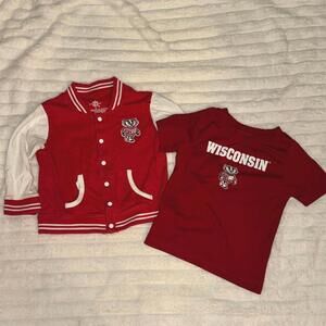 2T Wisconsin Badger Shirt Varsity Jacket UW Bucky Short Sleeve Button Coat